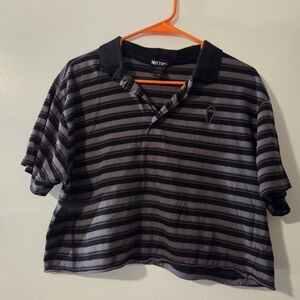 Hot Topic Black and Gray Striped Shirt with Coffin Detail